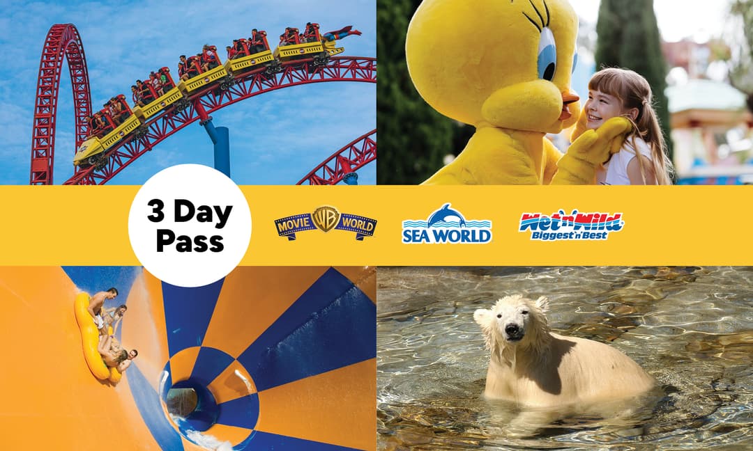 3 Day Theme Park Pass Gold Coast – Movie World, Sea World & Wet’n’Wild