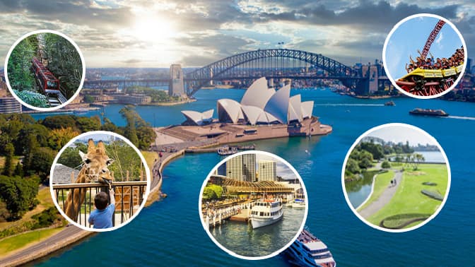 Best Attractions Near Sydney Airport Best attractions near Sydney Airport including the Opera House, Harbour Bridge, and Bondi Beach